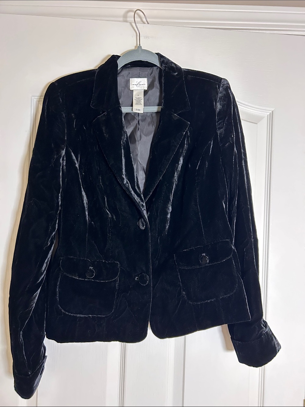 Vintage Emma James Black Velvet Like Blazer Jacket size 12